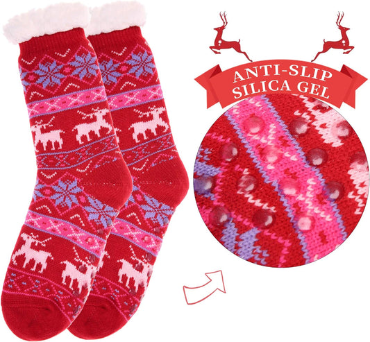 Fuzzy Slipper Socks for Women with Grips Cozy Soft Winter Non Slip Warm Socks
