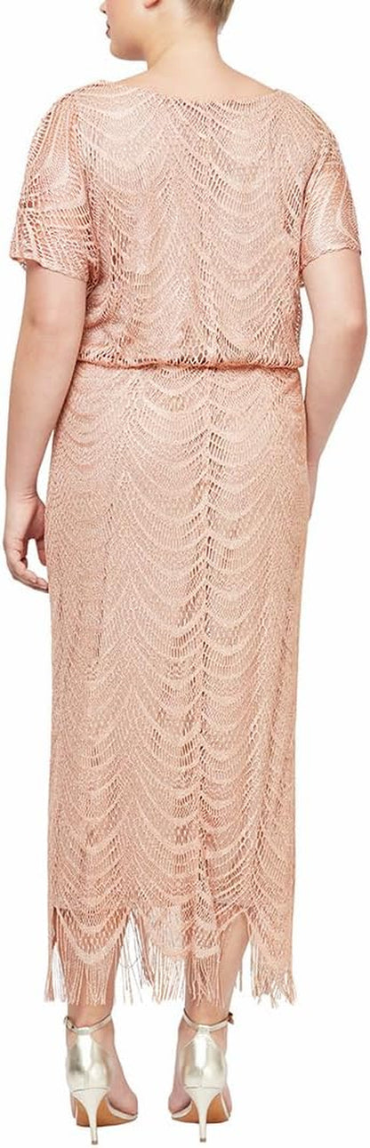 Women'S Metallic Crochet Dress with Fringe Hemline